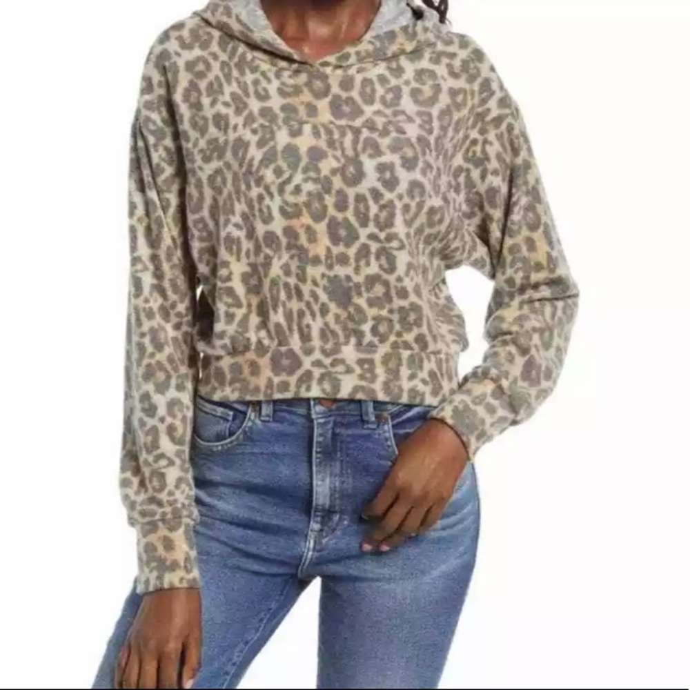 SOCIALITE Long Sleeve Hoodie Animal Print Womens Pullover‎ Cozy XS NWT 4929